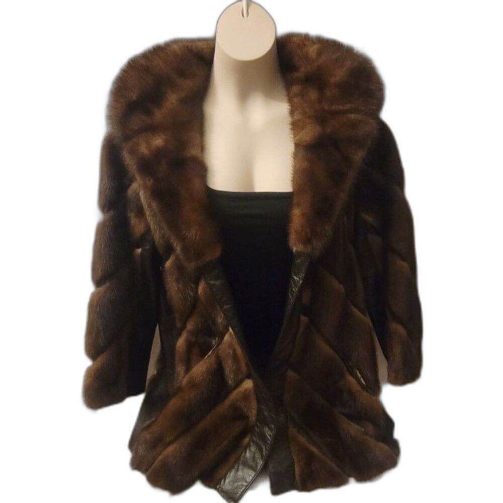 Vintage Isidore Kayser Mink-Paneled Leather Fur Coat Mid-Length